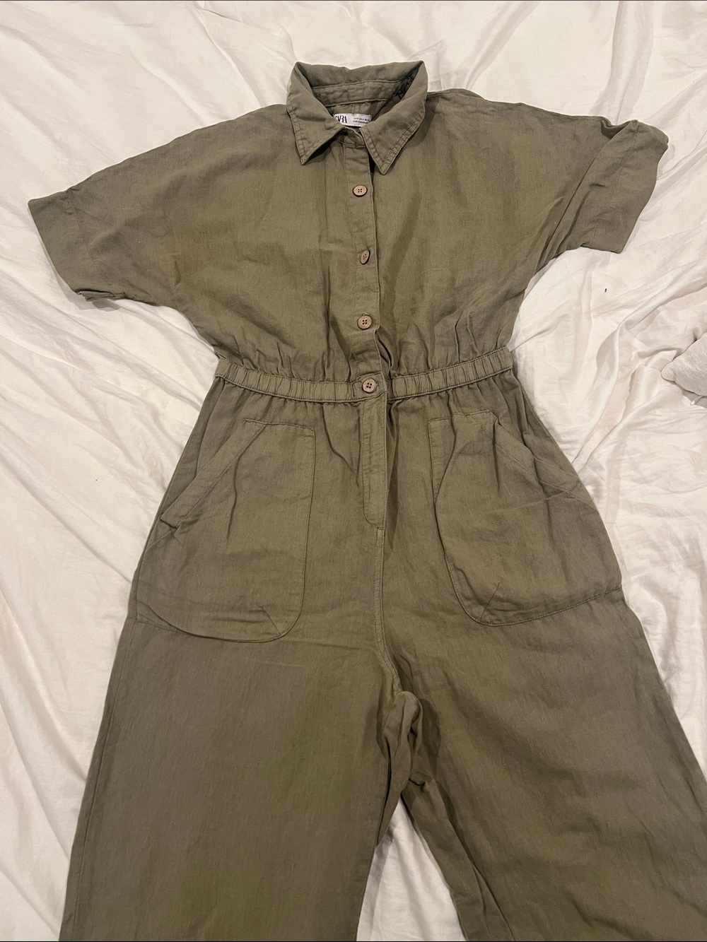 Zara Women’s Olive Green Linen Jumpsuit Size Small